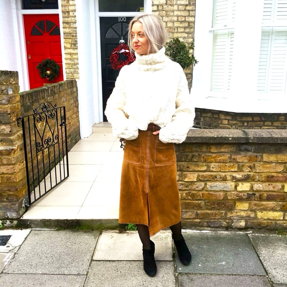 SOHO Apparel Faux Suede Midi Skirt